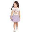 Conjunto Menina Alakazoo Blusa em Malha Modelli Branca e Saia em Tecido Ecote Lilás