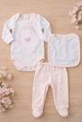 Conjunto menina bicho molhado body e calça e babador