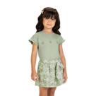 Conjunto Menina Blusa Cropped Verde Borboletas Bordadas e Saia Folhas Milon Tamanho:12 anos