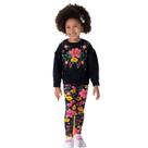 Conjunto Menina Blusão Moletom Flor Strass e Legging Cotton Estampada Nanai