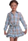 Conjunto Menina Caipira Junino Azul Estampado Muvilê 4 ao 6