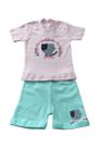 Conjunto Menina Camiseta Rosa c/ Short Verde Gata Flor Conjunto Menina Camiseta Rosa c/ Short Verde Gata Flor
