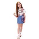 Conjunto Menina Cinti em Meia Malha e Short Saia Molecotton Off/Jeans