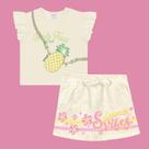 Conjunto Menina Cinto Blusa Boxy Cotton e Short Saia Moletom/Linho Off