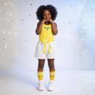 Conjunto Menina Coração Brasil Amarelo Azul Shorts Branco Cor:AmareloTamanho:10