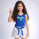 Conjunto Menina Coração Brasil Amarelo Azul Shorts Branco Cor:AzulTamanho:8