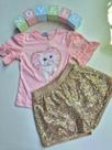 Conjunto Menina de Blusa em Malha Wave e Shorts em Paetê Kukie Cor:RosaTamanho:10 Conjunto Menina de Blusa em Malha Wave e Shorts em Paetê Kukie Cor:RosaTamanho:10