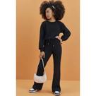 Conjunto Menina de Blusão Boxy Over e Calça Flare em Malha Down Town PRETO- Lilimoon
