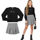 Conjunto Menina Juvenil Mod.me Blusa em Punho e Saia em Tweed Shine Preto Tamanho:20
