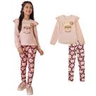 Conjunto Menina Kukiê Blusa Alongada em Cotton e Legging em Malha Power Estampada Tamanho:12