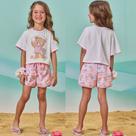 Conjunto Menina Kukiê Blusa Boxy Over Algodão e Short Nylon Branco/Colorido