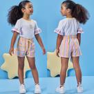 Conjunto Menina Kukiê Blusa Malha Power Short Tricoline