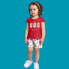 Conjunto Menina Kyly Blusa Algodão e Short Estampa Sorvete Vermelho/Off White