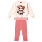 Conjunto Menina Kyly Casaco Moletom Peluciado Urso e Legging Cotton cor Off/Rosa Tamanho:2