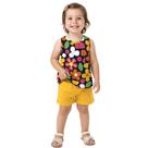 Conjunto Menina Kyly Regata Algodão Floral e Short Cotton Marinho/Amarelo