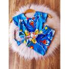 Conjunto Menina Malu Temático Galinha Pintadinha Azul + Short