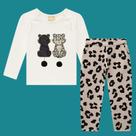 Conjunto Menina Milon Blusa Cotton Oncinha e Calça Moletinho Estampada Off/Bege Tamanho:4