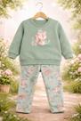 Conjunto menina moletom kely kety bichos da natureza verde
