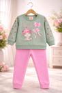 Conjunto menina moletom Kely kety gatinha feliz verde e rosa