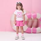 Conjunto Menina Momi Blusa Branca Estampada Shorts Moletom Rosa