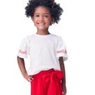 Conjunto Menina Momi Blusa Branca Shorts c/ Laço Vermelho