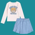 Conjunto Menina Momi Blusa em Algodão e Shorts Saia Moletinho Ursinho Azul Tamanho:14