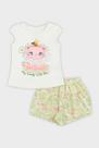 Conjunto Menina Roupa Infantil Blusa Estampa Gatinha + Short Delicado Moda Verão Macio Alakazoo