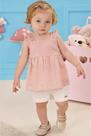 Conjunto Menina Verão com Bata Linho Bordada e Short Infanti