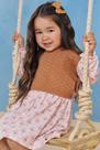 Conjunto Menina Vestido Estampa Flores e Colete Tricot Infanti