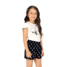 Conjunto Meninas Blusa Branca Máquina Fotográfica e Short Preto Milon
