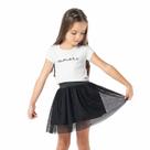 Conjunto Meninas Blusa Cropped Branca Amore e Saia Tutu Preta Vrasalon