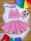 Conjunto Meninas Junino Caipira Rosa Xadrez Cropped Com Saia