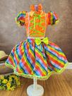 Conjunto Meninas Junino Cropped Laranja com Mini Saia Colorida - Vestido Infantil