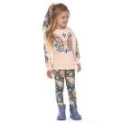 Conjunto Meninas Moletom Bege Borboleta Azul e Legging Estampada Nanai