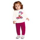 Conjunto Meninas Moletom Cachorrinho no Carro Off-White e Pink Kyly
