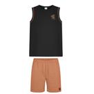 Conjunto Menino Alakazoo Regata Algodão e Bermuda Moletom Preto/Bege