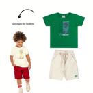Conjunto Menino Angerô Camiseta Algodão Bermuda Moletinho Verde/Off White