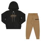 Conjunto Menino Angerô em Moletom Felpudo Casaco e Calça Preto/Caqui Tamanho:4