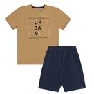 Conjunto Menino BGR Camiseta Algodão e Bermuda Jacquard Bege/Marinho