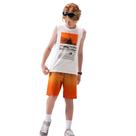 Conjunto Menino BGR Regata Algodão Surf e Bermuda Microsuede Branco/Laranja