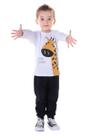 Conjunto Menino Blusa Manga Longa Branco Girafa e Calça Moletom Lisa Preta