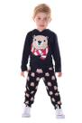 Conjunto Menino Blusa Manga Longa Capuz Preta Urso e Calça Moletom Preta Urso
