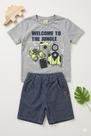 Conjunto Menino Camiseta Meia Malha e Bermuda Sarja Costão Cor:MesclaTamanho:1