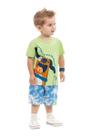 Conjunto Menino Camiseta Meia Manga Verde Cachorro e Bermuda Azul e Branca