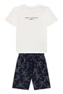Conjunto Menino Camiseta Relevo com Estampa e Bermuda Nylon Onda Marinha Conjunto Menino Camiseta Relevo com Estampa e Bermuda Nylon Onda Marinha