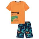 Conjunto Menino Dino Camiseta Meia Malha e Bermuda em Nylon com Elastano LucBoo