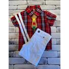 Conjunto Menino Infantil Junina Xadrez rf05 +Bermuda +Gravata