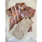 Conjunto Menino Infantil Luxo Fazendinha Luxuoso +Bermuda Cinza