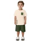 Conjunto Menino Kyly Camiseta Algodão Bege Bermuda Moletom Leve Verde