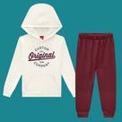 Conjunto Menino Kyly Casaco com Capuz e Calça em Moletom Peluciado Mescla/Vinho Tamanho:12